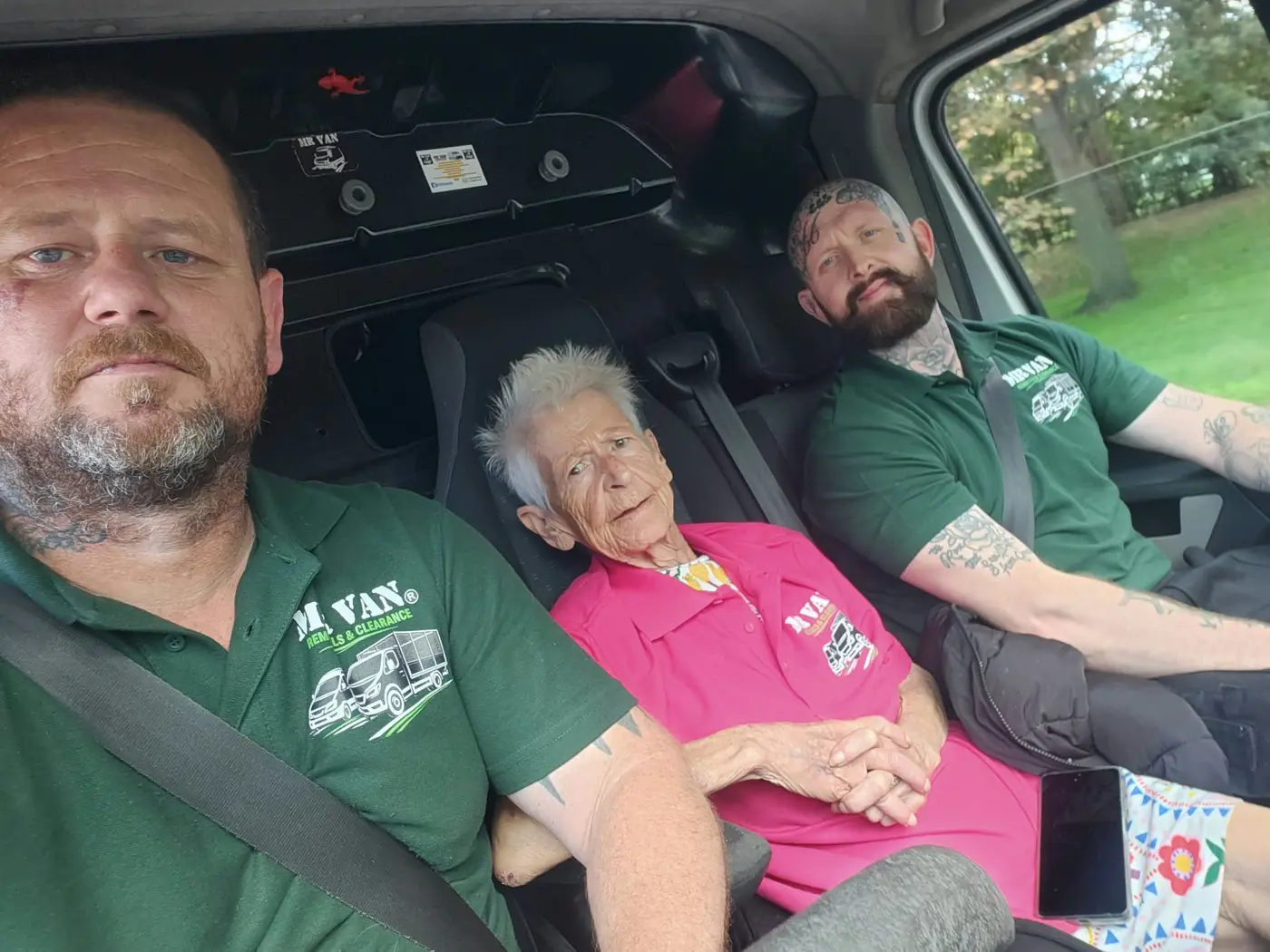 Friendly MR VAN Removals and Clearance team with a customer in the company vehicle